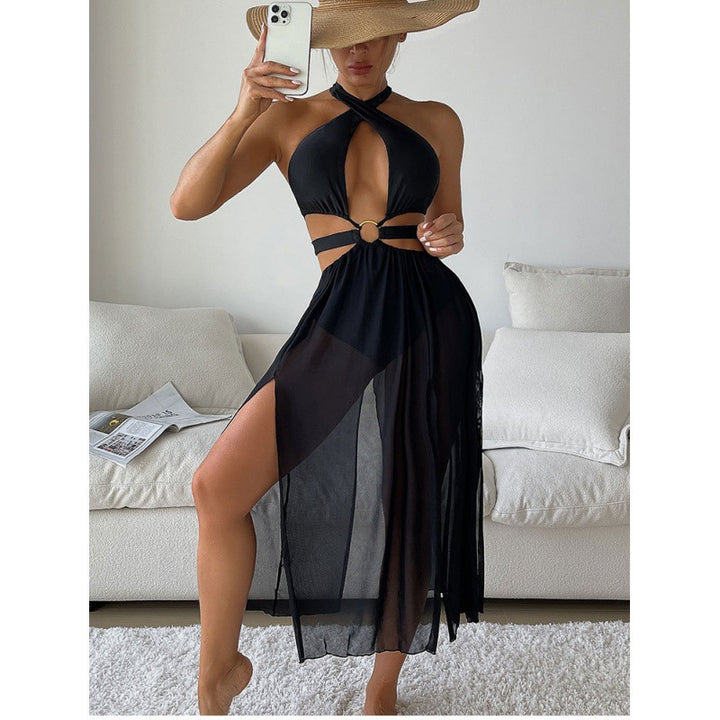 Women's beach dress with sophisticated wrap design and elegant cut-outs
