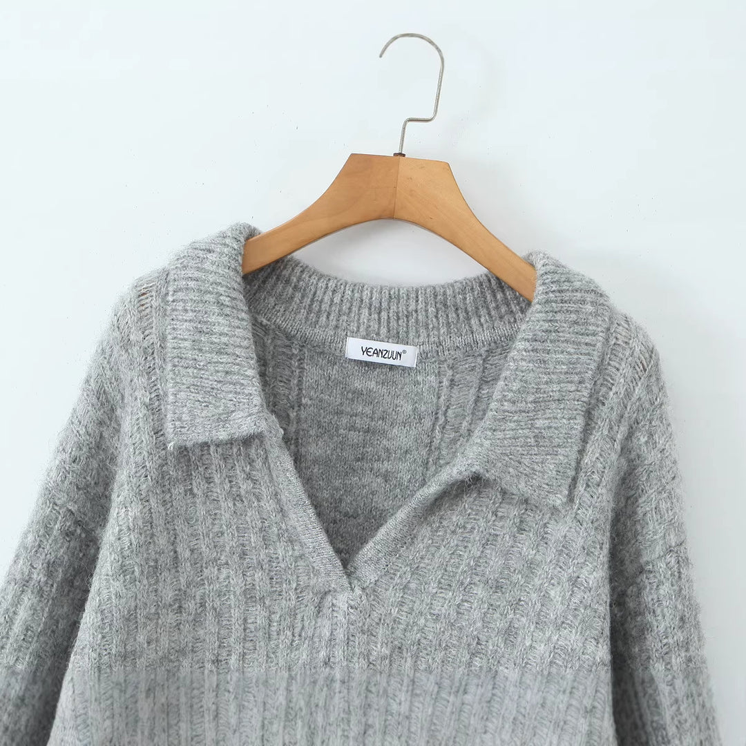 Women's Oversized Chunky Knit Set with Polo Collar and Midi Skirt Mune Fashion