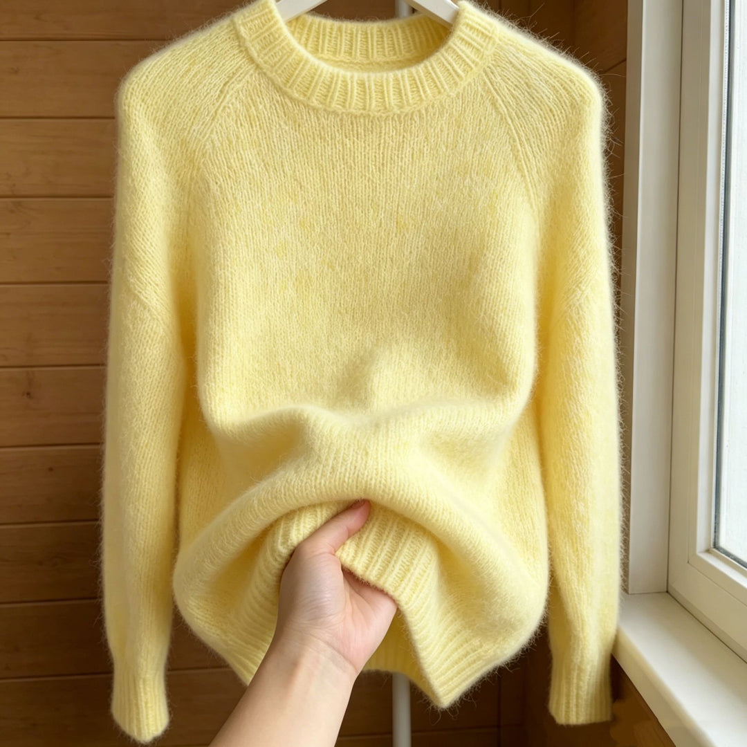 Women's Oversized Mohair-Mix Crew Neck Sweater with Raglan Sleeves and Ribbed Hem Mune Fashion