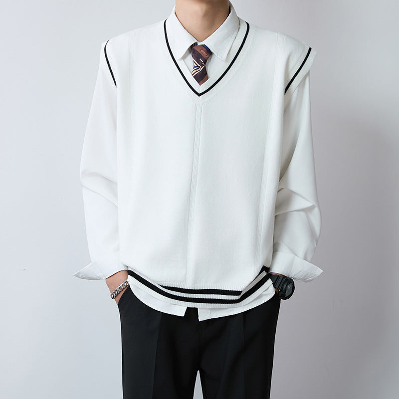 Men's Elegant V-Neck Knit Sweater with Button Placket Mune Fashion