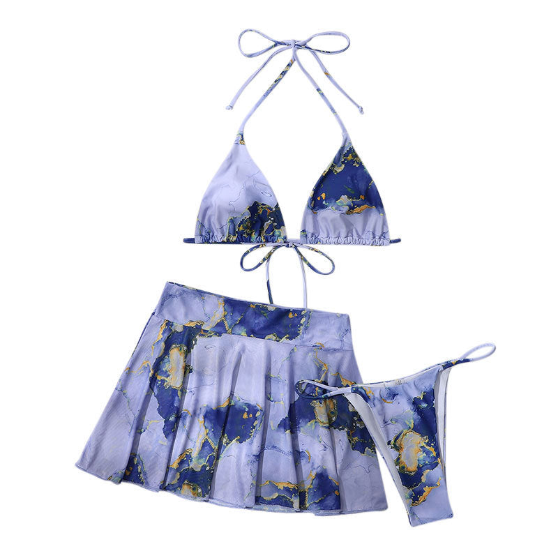 Women Triangle Bikini Set with Matching Skirt Mune Fashion