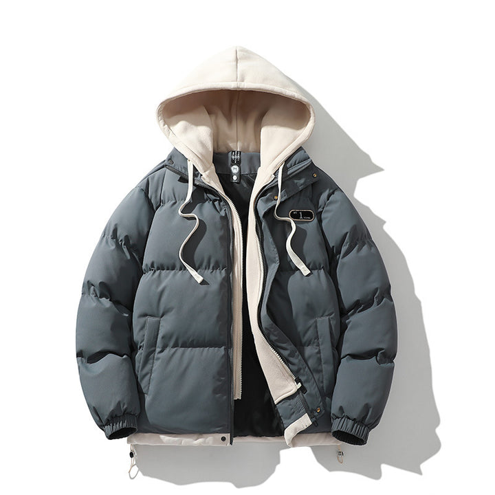Men's Two-Layer Quilted Jacket with Removable Fleece Hood and Thermal Insulation Mune Fashion