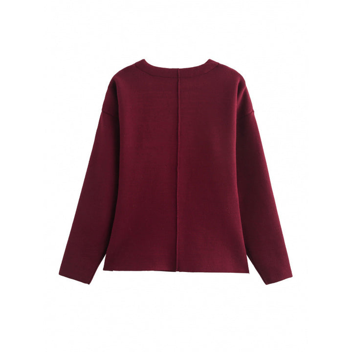 Women loosely fitted fine knit cardigan with deep V-neck and concealed button placket Mune Fashion