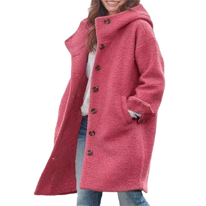 Women's Boucle Hoodie Coat in Oversized Cut with Concealed Button Placket Mune Fashion