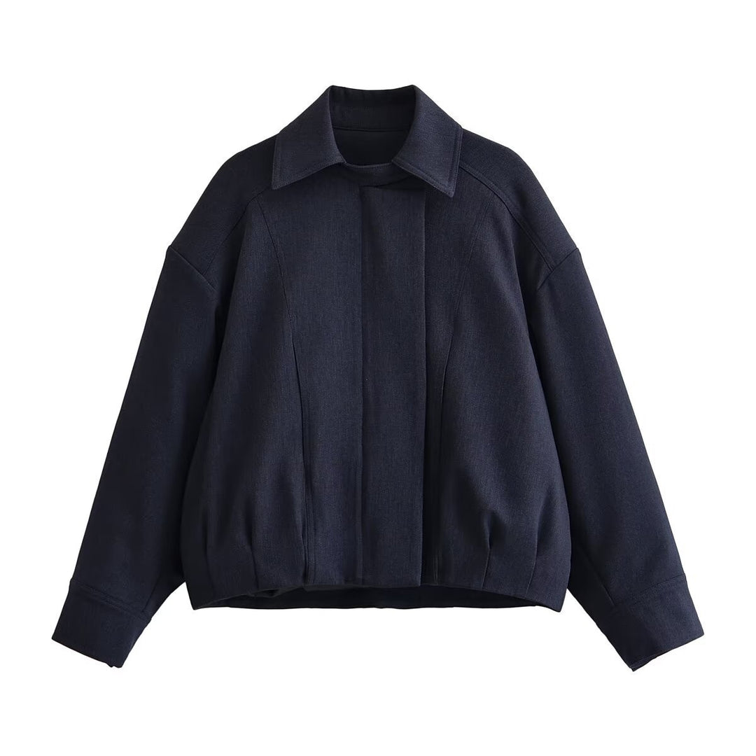 Women Boxy-Cropped Shirt Jacket with concealed placket and elastic hem Mune Fashion