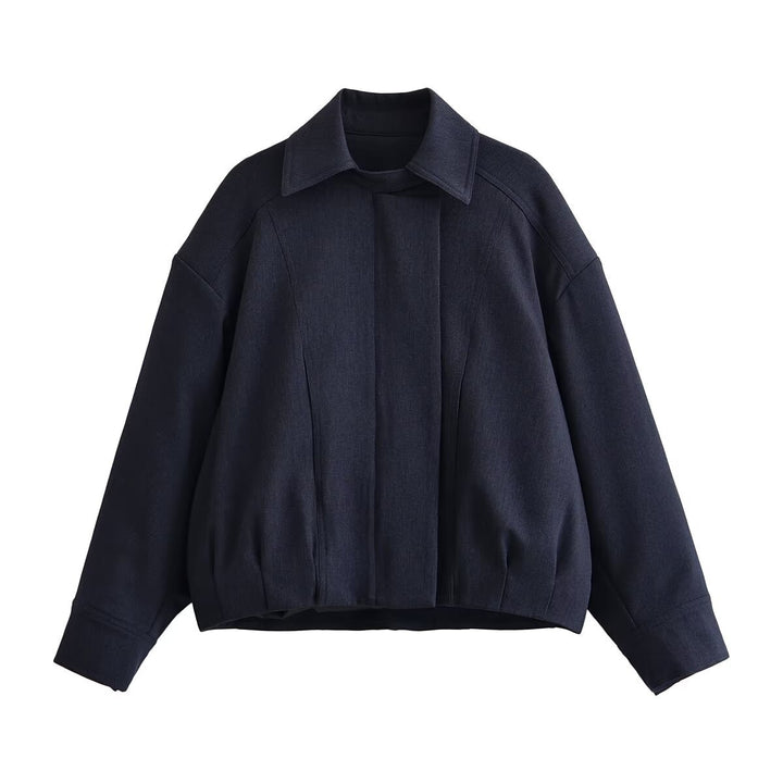 Women Boxy-Cropped Shirt Jacket with concealed placket and elastic hem Mune Fashion