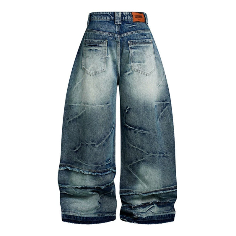 Women wide-cut high-waisted denim culotte pants with used effect and abrasion effects Mune Fashion