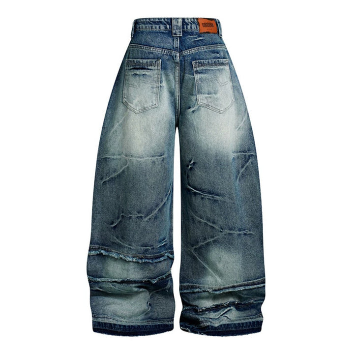 Women wide-cut high-waisted denim culotte pants with used effect and abrasion effects Mune Fashion