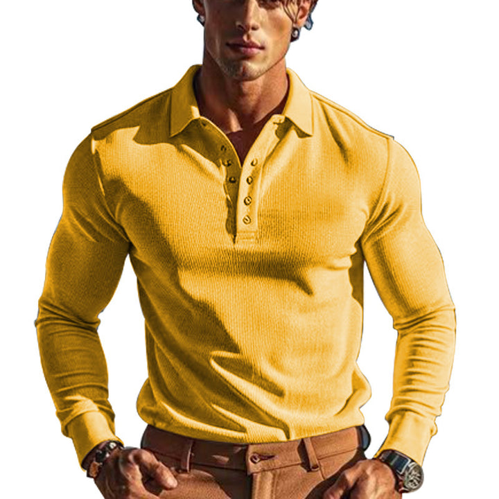 Men's form-fitting long sleeve Henley polo shirt made of fine ribbed structure Mune Fashion