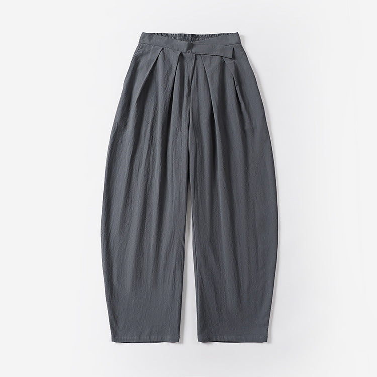 Ladies Elegant Pleated Trousers with Balloon-Shaped Leg and Elastic Waistband Mune Fashion