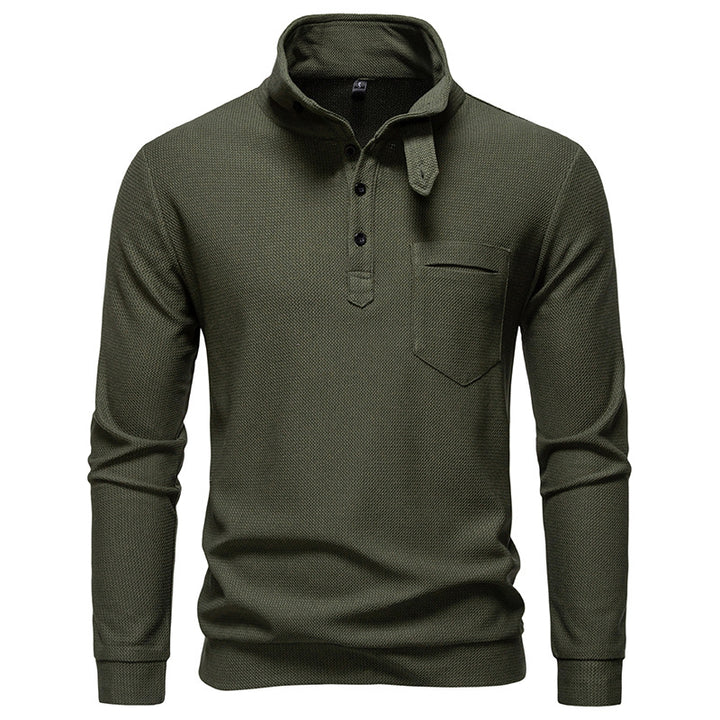 Men's Textured Waffle Knit Henley Shirt with High Collar, Button Placket and Chest Pocket Mune Fashion