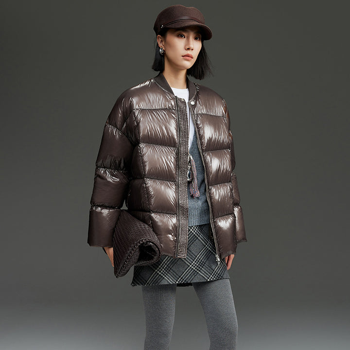 Women's Short Quilted Down Jacket with Shiny Shell and Boxy Silhouette Mune Fashion