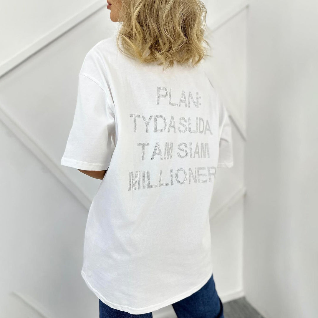 Women’s oversized statement t-shirt with rhinestone lettering on the back Mune Fashion