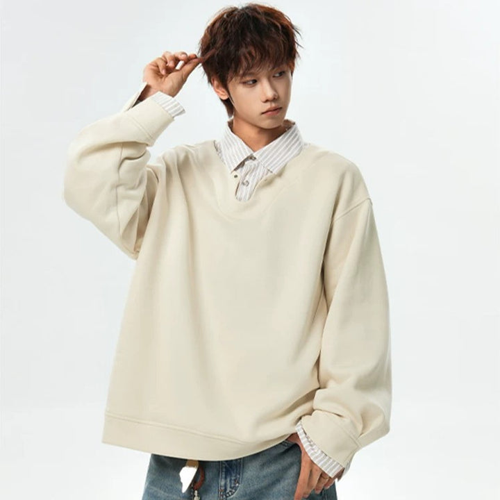 Men's Oversized Sweatshirt with V-Notch Collar and Drop Shoulder Mune Fashion