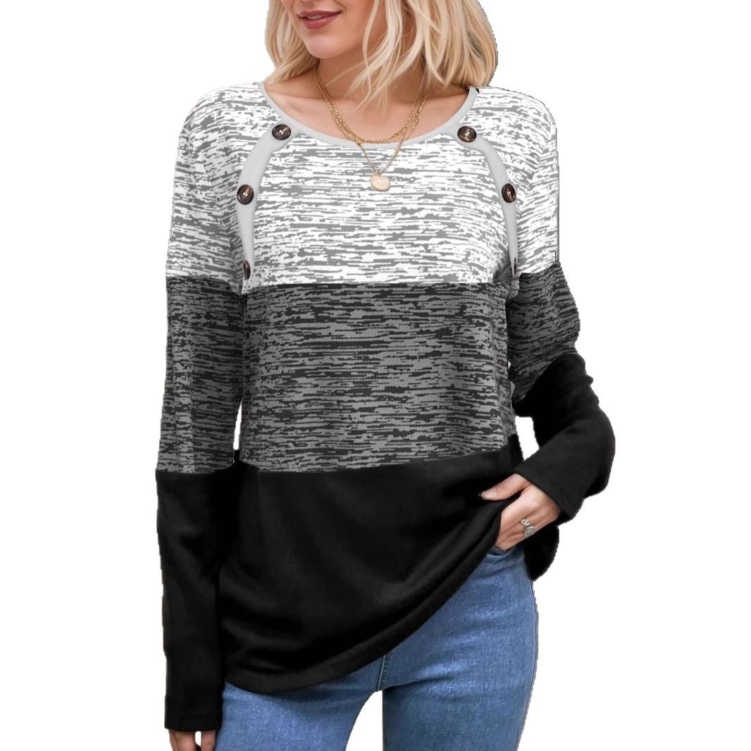 Women's Colorblock Long Sleeve with Shoulder Button Placket & Structured Melange Look Mune Fashion