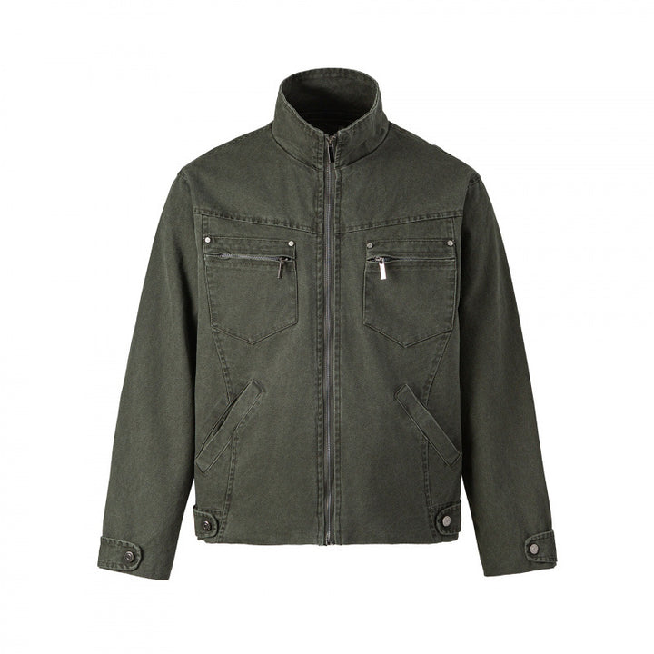 Men's short jacket made of canvas in field style with stand-up collar, zipper and multifunctional pockets Mune Fashion