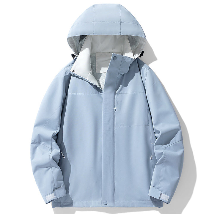 Men's waterproof three-layer outdoor jacket with hood, breathable mesh lining, and adjustable cuffs Mune Fashion