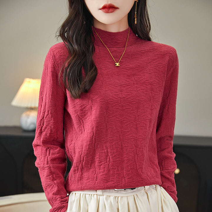 Women's Structured Fine Knit Long Sleeve with Stand-Up Collar and Boxy Silhouette Mune Fashion