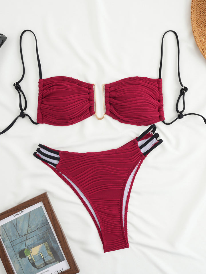 Women's bandeau bikini with sophisticated pleat design and side ties Mune Fashion