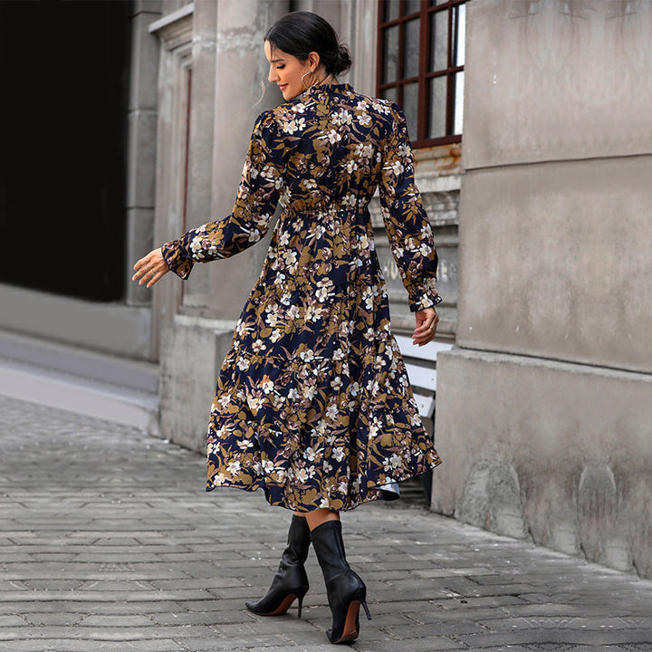 Women's Flowing Floral Midi Dress with V-Neck, Smocked Waistband, and Tiered Skirt Mune Fashion