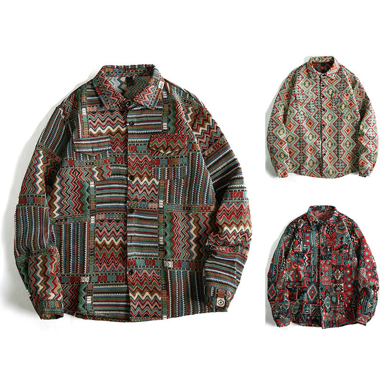 Men's Patterned Overshirt Jacket in Patchwork Jacquard Mune Fashion