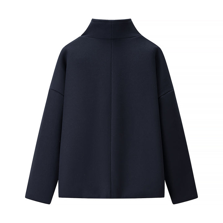 Ladies short double-breasted oversized boxy jacket with stand-up collar and side pockets Mune Fashion
