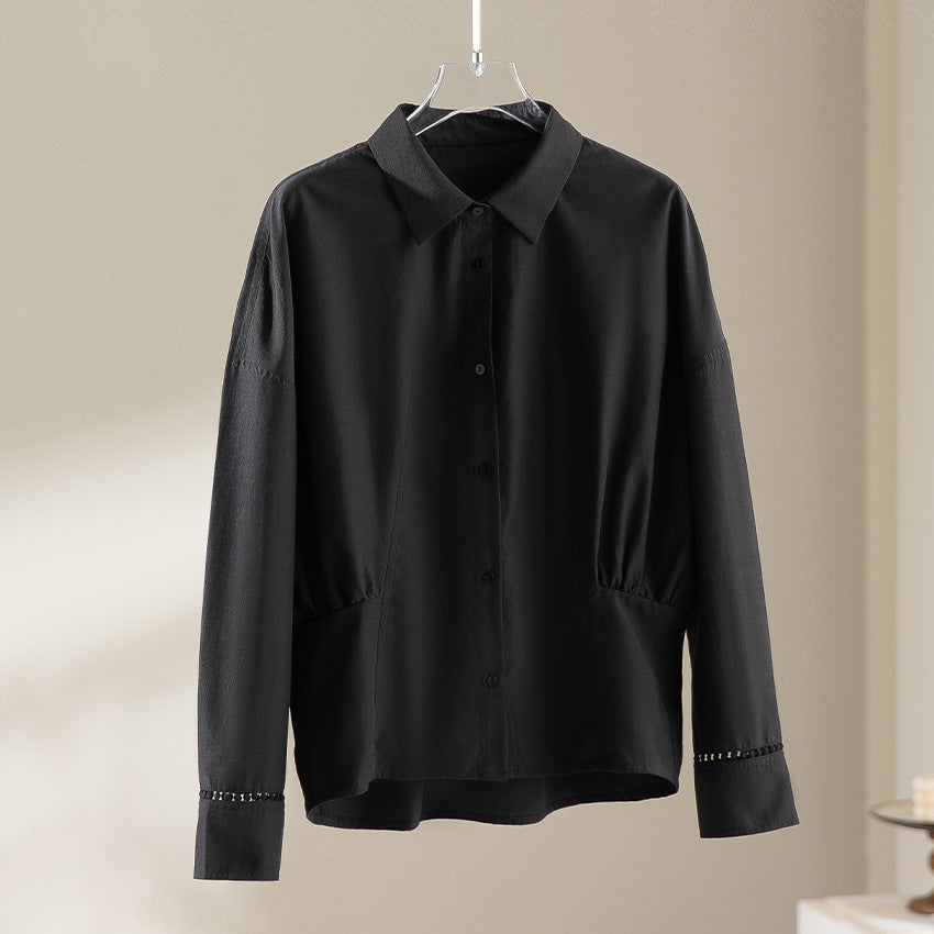 Women's cotton blouse with side gather and casual oversized silhouette Mune Fashion