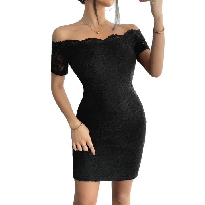 Ladies' figure-hugging off-the-shoulder lace dress with Carmen neckline and stretch Mune Fashion