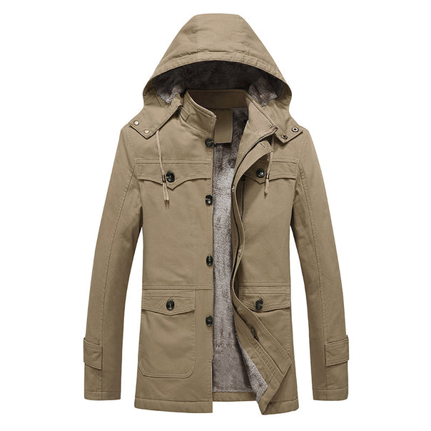Men's padded canvas parka with fixed hood, cozy teddy inner lining, and multiple pockets Mune Fashion