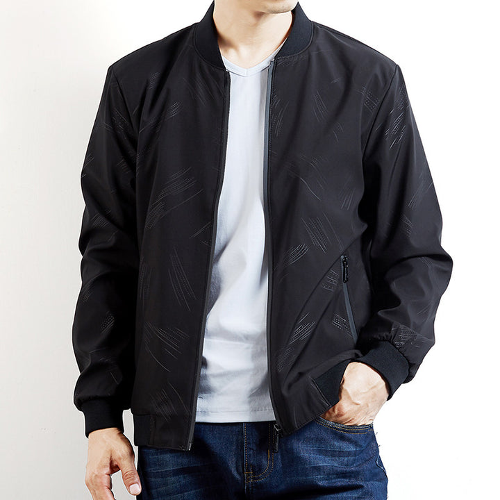 Men's Lightweight Bomber Jacket with subtle texture print, wind-resistant and zipper Mune Fashion