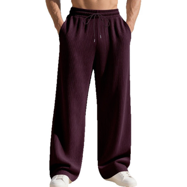 Men's ribbed fine knit lounge pants with wide leg, elastic drawstring, and side pockets Mune Fashion