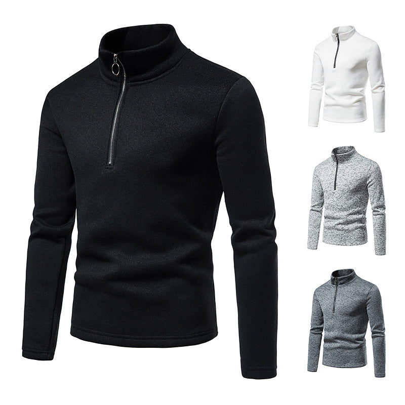 Men's melange stand-up collar sweater with short zip and slim fit Mune Fashion
