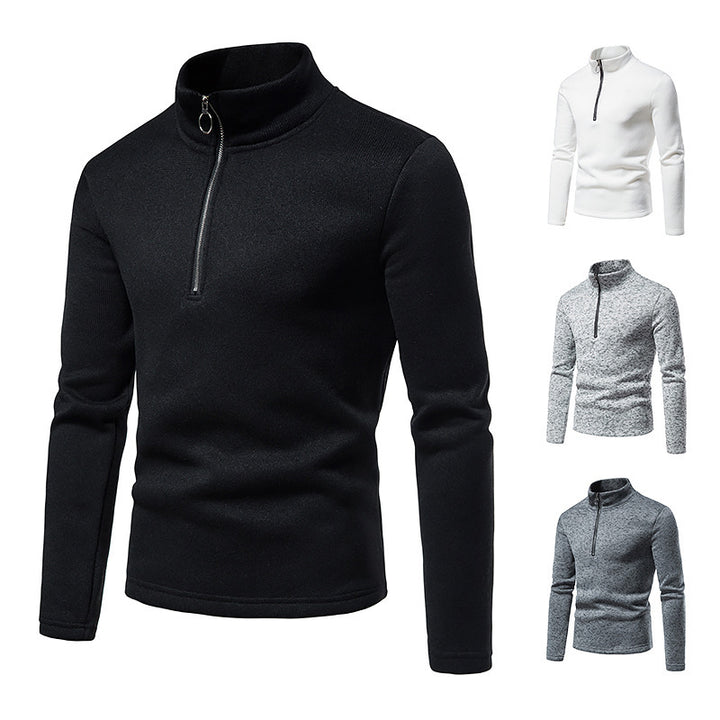 Men's melange stand-up collar sweater with short zip and slim fit Mune Fashion