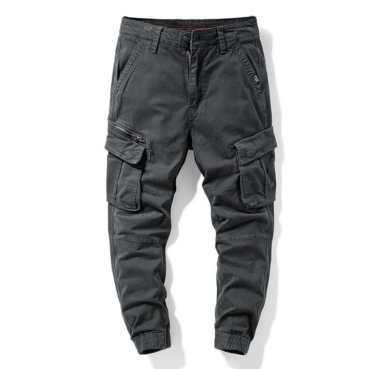 Men's tapered cargo pants in jogger style with knee patches, multiple pockets, and elastic ankle cuffs Mune Fashion