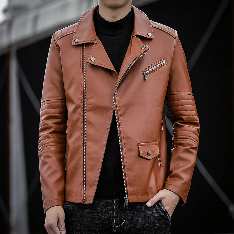 Men's biker leather jacket in slim fit with quilted sleeve part Mune Fashion