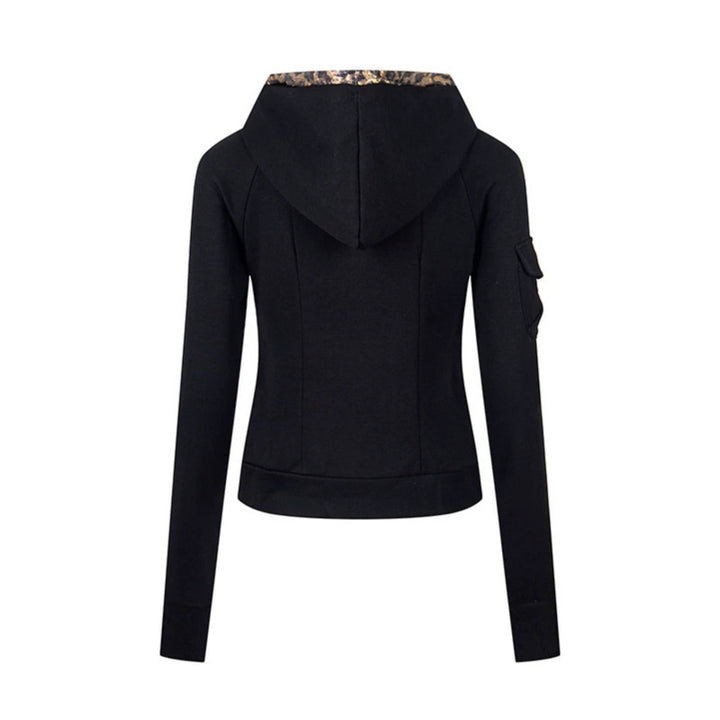 Women's Layered Look Zip Hoodie with Metallic Leopard Lining and Slim Silhouette Mune Fashion