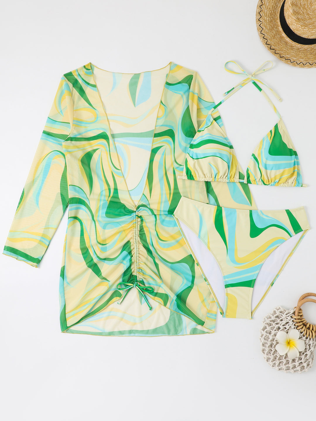 Ladies bikini set with casual wrap dress and playful design Mune Fashion