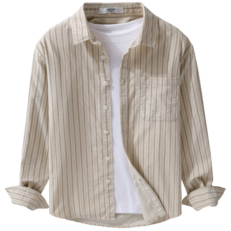 Men's Lightweight Striped Long Sleeve Shirt with Chest Pocket and Relaxed Fit Mune Fashion