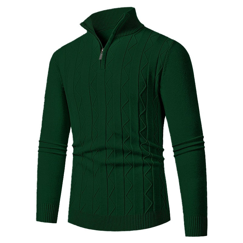 Men's fine knit half-zip sweater with cable pattern and stand-up collar Mune Fashion