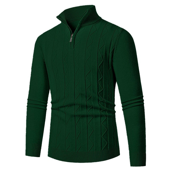 Men's fine knit half-zip sweater with cable pattern and stand-up collar Mune Fashion