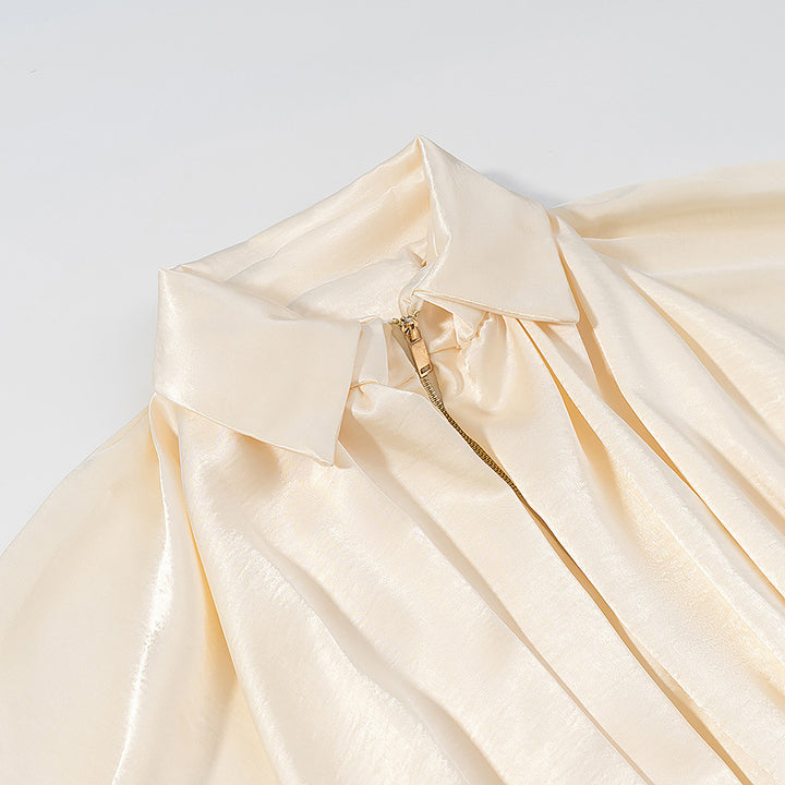 Women's satin cape blouse with zipper, balloon sleeves and gathered hem Mune Fashion