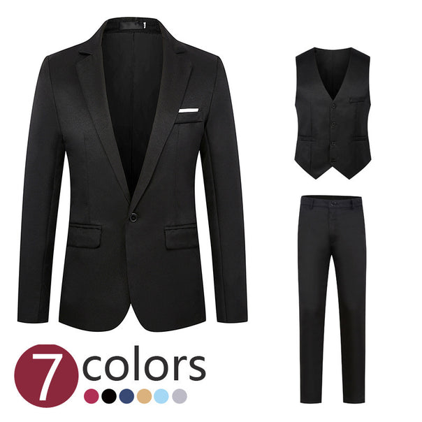 Men's Three-Piece Suit Set with Tailored Single-Button Blazer, Tailored Vest, and Slim Flat Front Trousers Mune Fashion