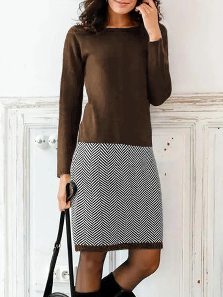 Women's Knitted Dress with Elegant Chevron Pattern Mune