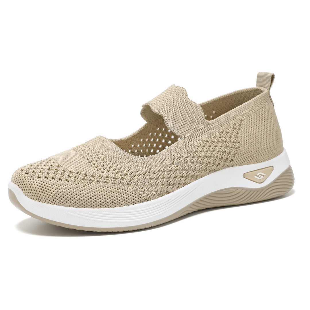 Ladies nan lightweight knitted comfort ballerina with velcro strap, breathable upper material and cushioned EVA sole Mune Fashion