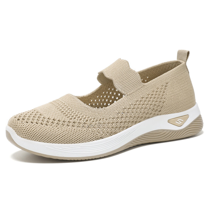 Ladies nan lightweight knitted comfort ballerina with velcro strap, breathable upper material and cushioned EVA sole Mune Fashion
