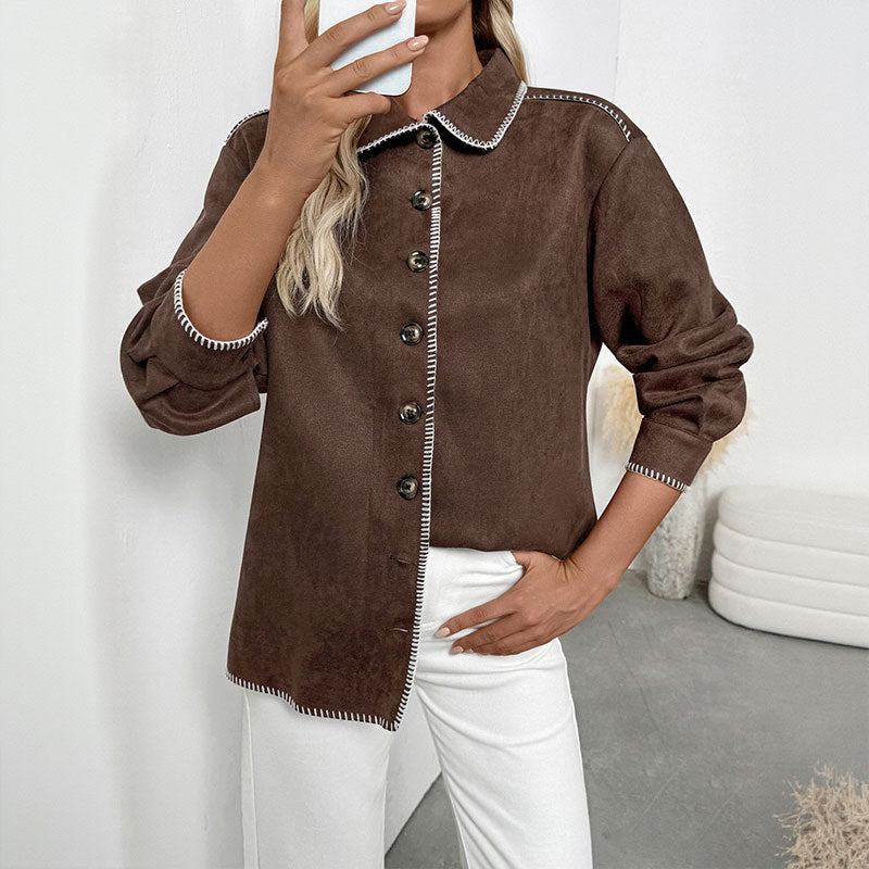 Ladies Elegant Overshirt made of Suede Leather Imitation Mune Fashion