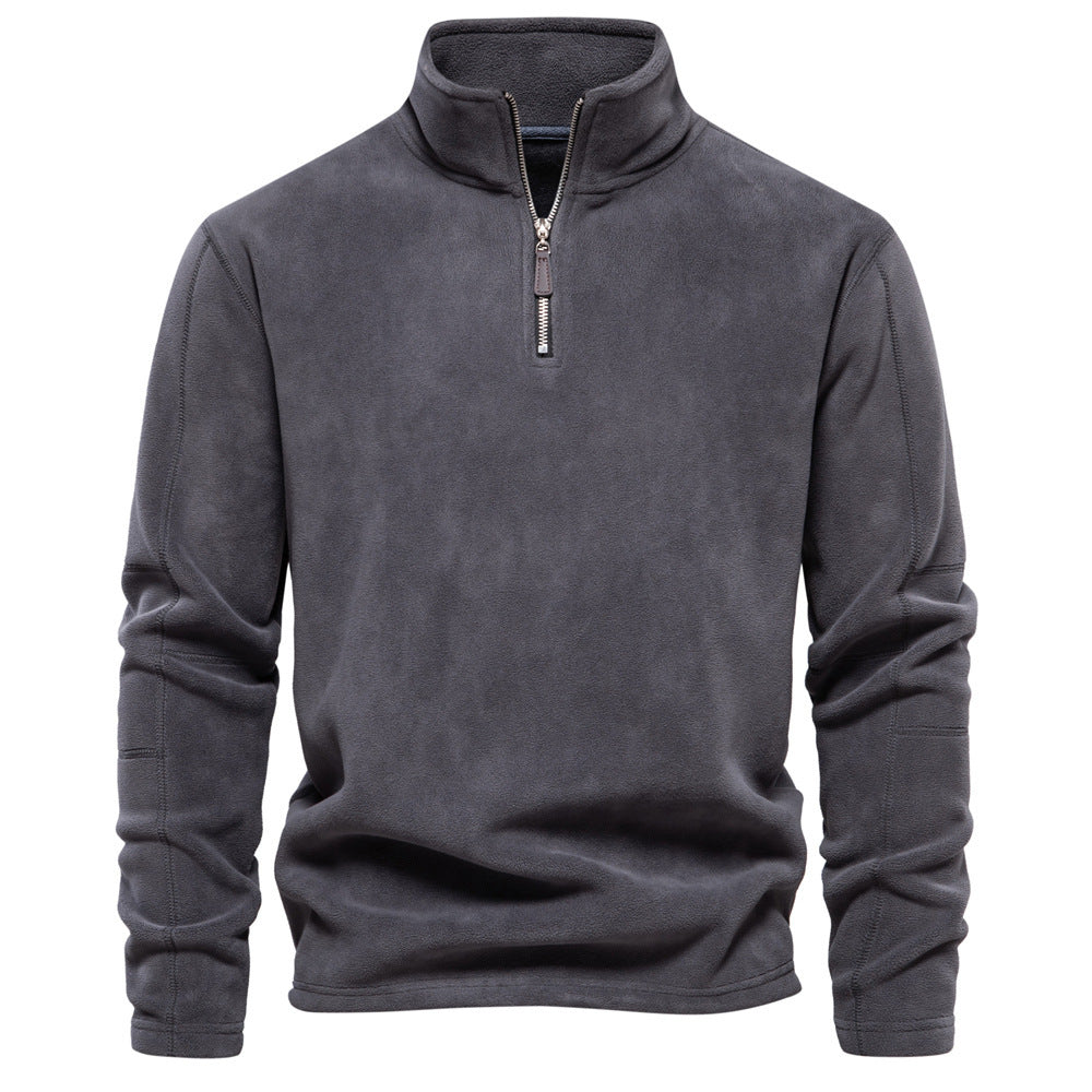 Men's lightweight fleece pullover with short zipper and stand-up collar Mune Fashion