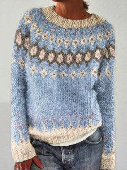 Women's Norwegian sweater made of wool blend with round neck and traditional Fair Isle yoke Mune Fashion