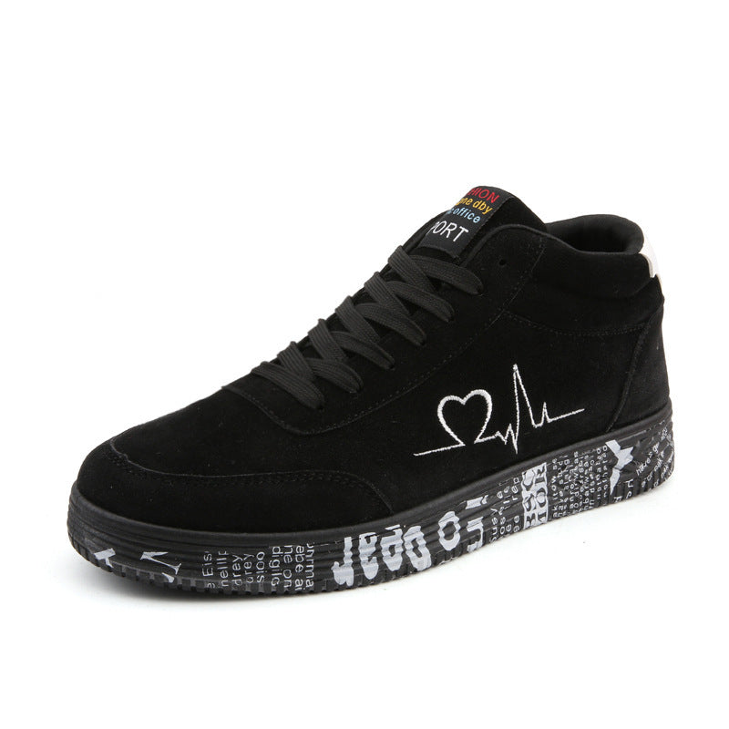 Unisex high-cut leisure shoe with embroidered heart EKG motif and printed rubber sole Mune Fashion