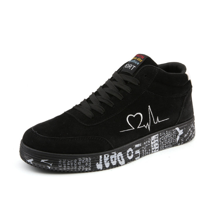 Unisex high-cut leisure shoe with embroidered heart EKG motif and printed rubber sole Mune Fashion
